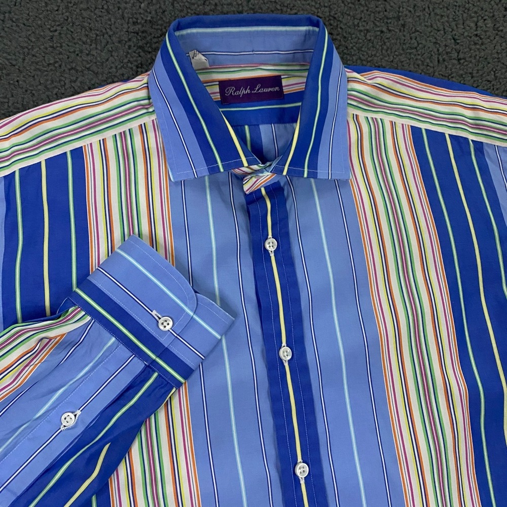 Ralph Lauren Purple Label Dress Shirt Mens 16 Striped Cotton Button Up Italy